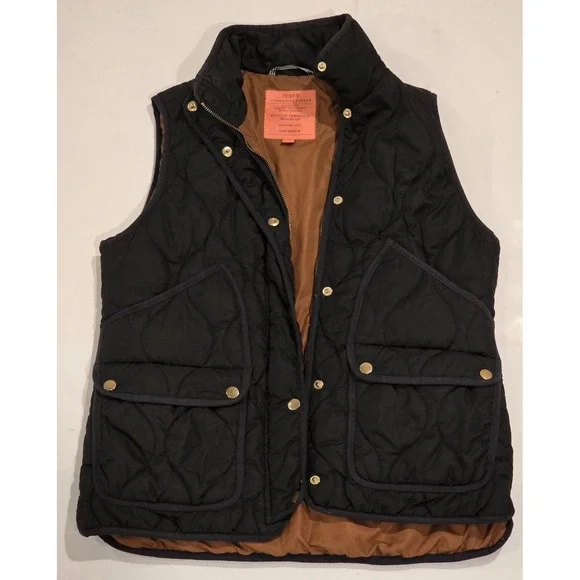 J. Crew Signature Puffer Vest Women's Medium Black Quilted Snap Pockets - Picture 5 of 9